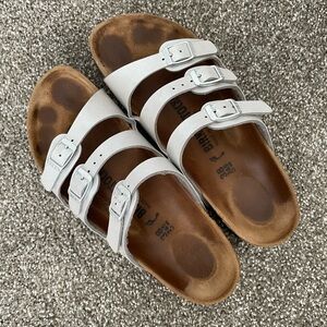 Birkenstock 38 Florida Silver Narrow Good Condition 3 Straps